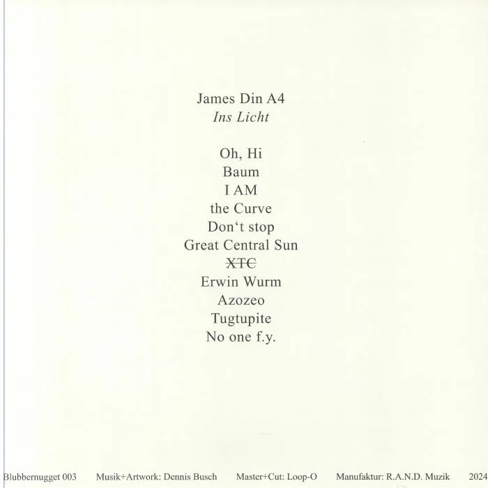 Back cover — JAMES DIN A4 aka DENNIS BUSCH — Ins Licht