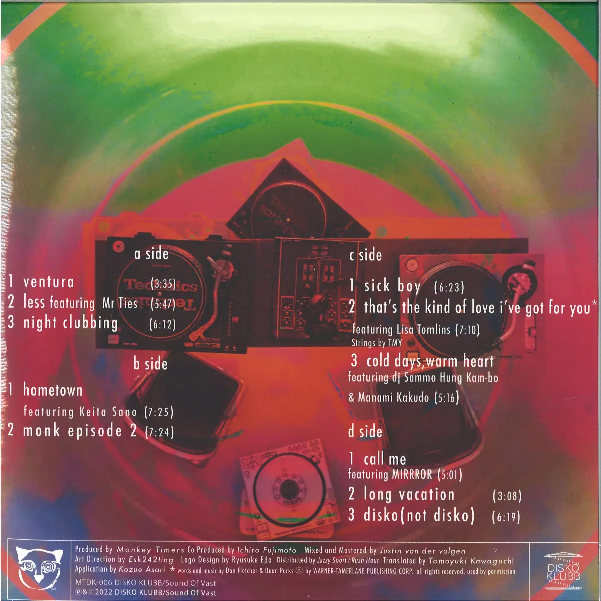 Back cover — Monkey Timers — KLUBB LONELY LP (2x12")