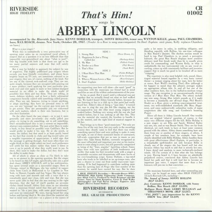 Обратная сторона обложки — Abbey LINCOLN — That's Him (mono) (Record Store Day RSD 2026)