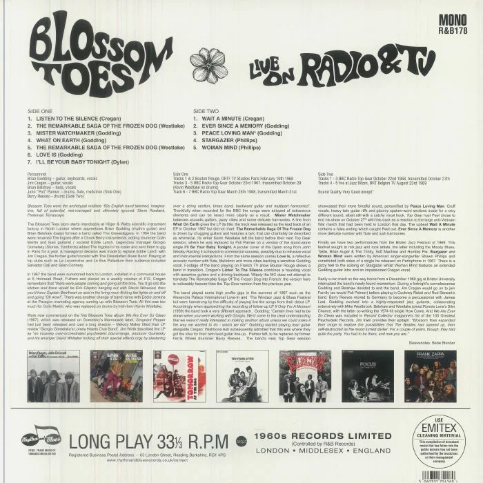 Back cover — BLOSSOM TOES — Live On Radio & TV (mono)
