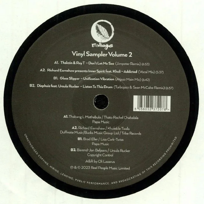 Обратная сторона обложки — THAKZIN / RAY T / RICHARD EARNSHAW / GLASS SLIPPER / DIEPHUIS — Foliage Records Vinyl Sampler 2