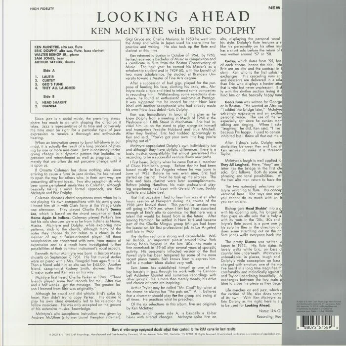 Обратная сторона обложки — Ken MCINTYRE / ERIC DOLPHY — Looking Ahead