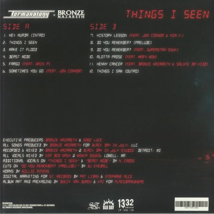 Back cover — TERMANOLOGY / BRONZE NAZARETH — Things I Seen