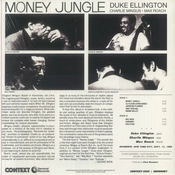 Back cover — Duke ELLINGTON / CHARLIE MINGUS / MAX ROACH — Money Jungle (reissue)