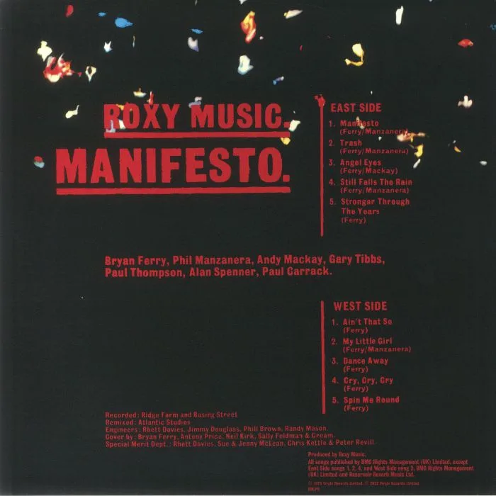 Обратная сторона обложки — ROXY MUSIC — Manifesto (half speed remastered)