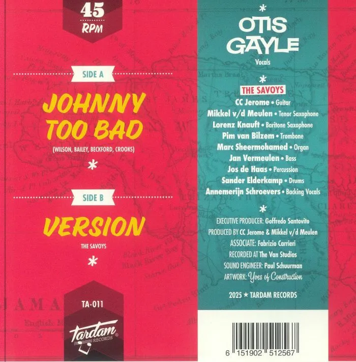 Обратная сторона обложки — Otis GAYLE / THE SAVOYS — Johnny Too Bad