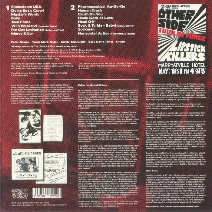 Back cover — LIPSTICK KILLERS — Tour De Force Live In Adelaide 1979