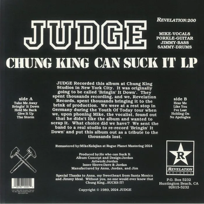 Обратная сторона обложки — JUDGE — Chung King Can Suck It (remastered)