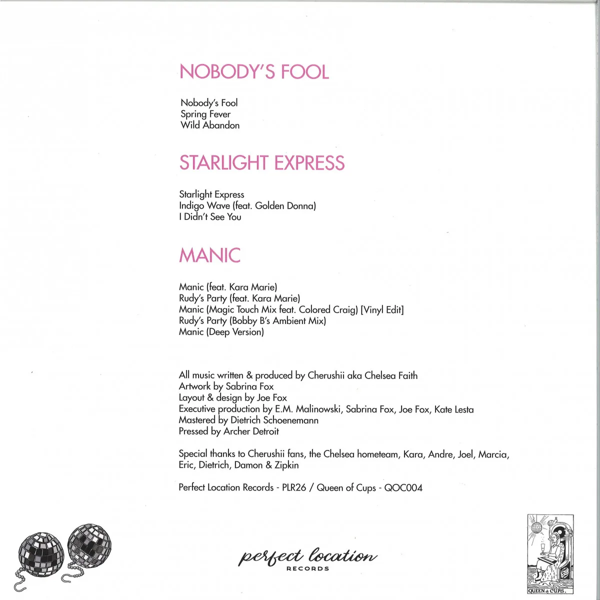 Back cover — Cherushii — 3 EPs-Nobody’s Fool + Starlight Express + Manic