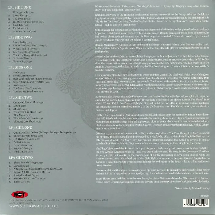 Back cover — Nat King COLE — The Platinum Collection: 42 Original Classics