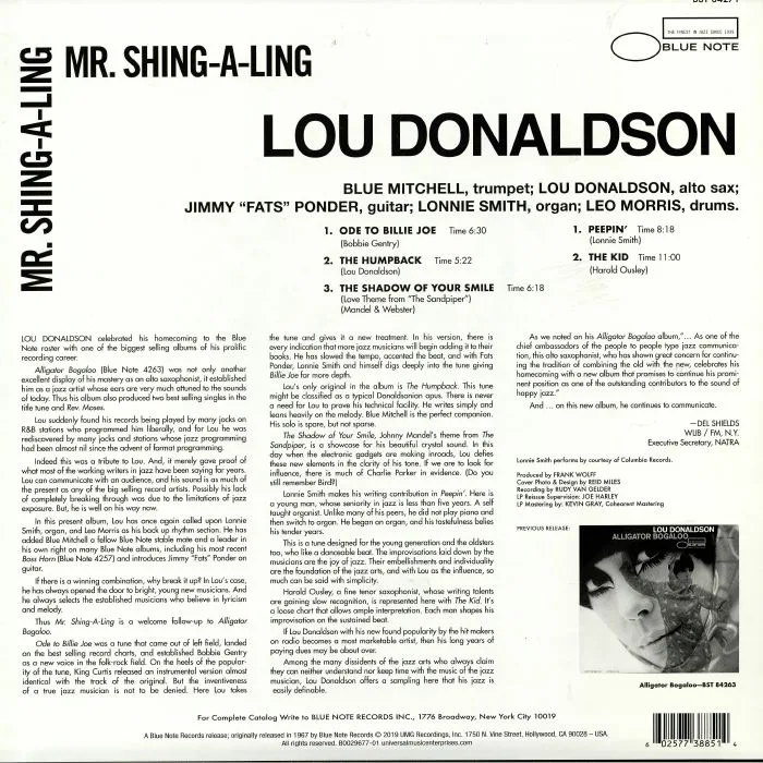 Back cover — Lou DONALDSON — Mr Shing A Ling (Tone Poet Series) (remastered)