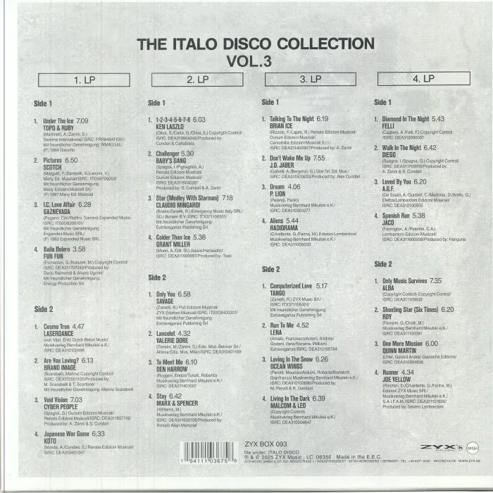 Back cover — VARIOUS — The Italo Disco Collection Vol 3