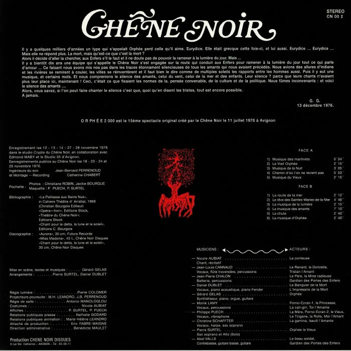 Back cover — CHENE NOIR — Orphee 2000 (reissue)