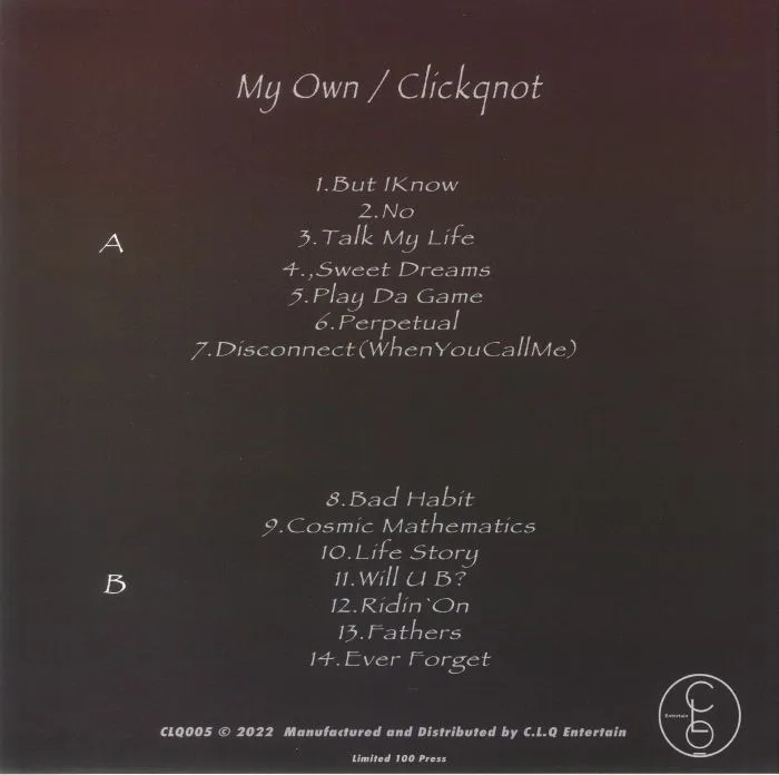 Back cover — CLICKQNOT — My Own