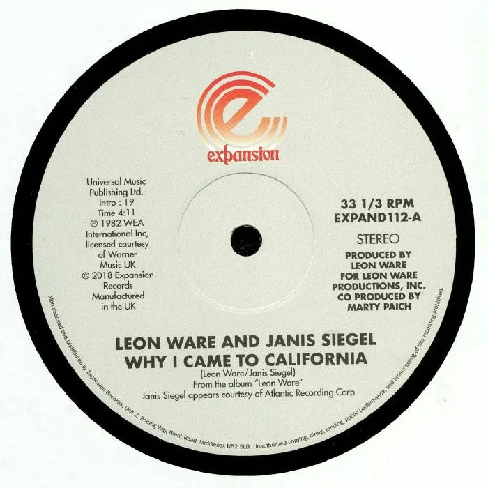 Лицевая сторона обложки — Leon WARE / JANIS SIEGEL — Why I Came To California