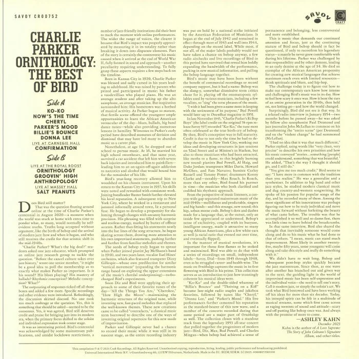 Back cover — Charlie PARKER — Ornithology: The Best Of Bird