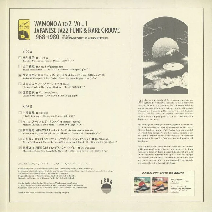 Back cover — DJ YOSHIZAWA DYNAMITE JP / CHINTAM / VARIOUS — Wamono A To Z Vol 1: Japanese Jazz Funk & Rare Groove 1968-1980 (reissue)