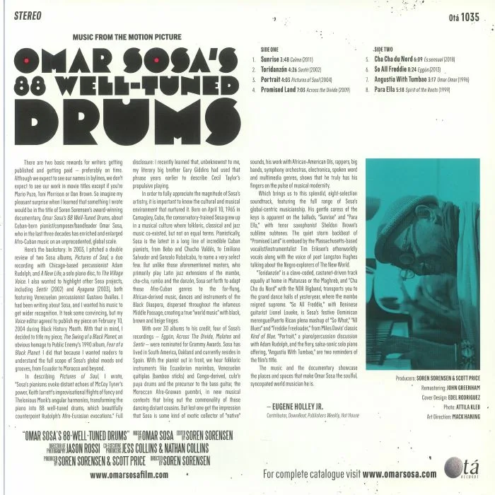 Обратная сторона обложки — Omar SOSA — Omar Sosa's 88 Well Tuned Drums (Soundtrack) (Record Store Day RSD 2024)