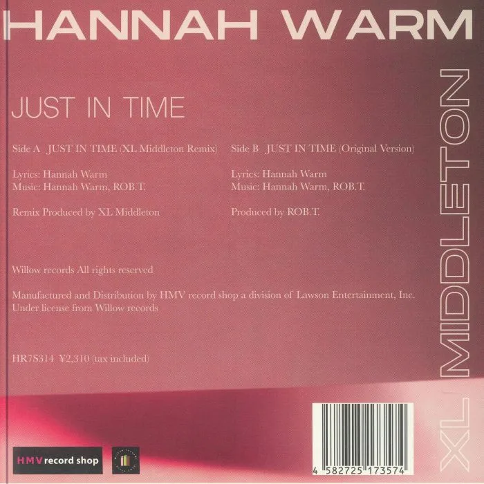 Back cover — Hannah WARM — Just In Time (XL Middleton remix)