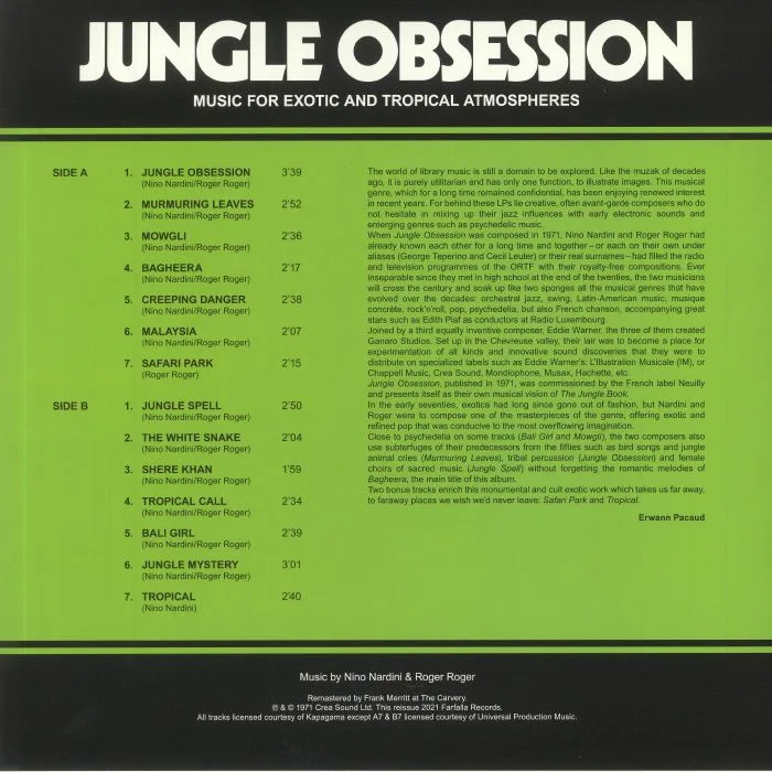 Обратная сторона обложки — NINO NARDINI / ROGER ROGER — Jungle Obsession (50th Anniversary Edition) (remastered)