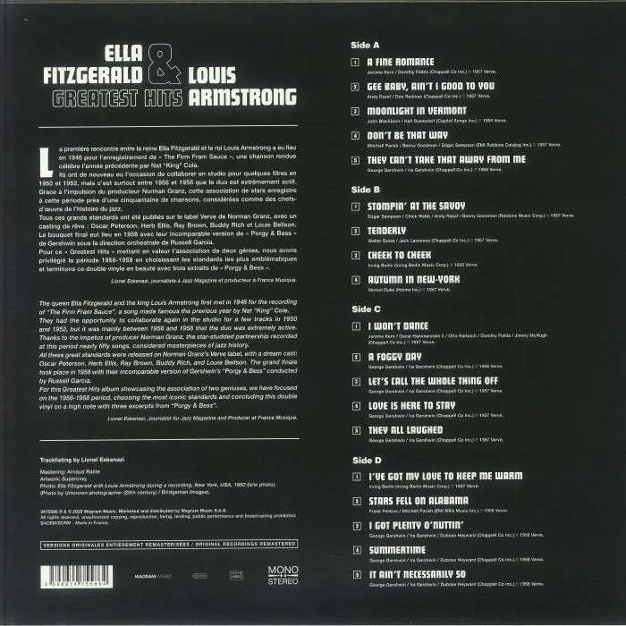 Обратная сторона обложки — Ella FITZGERALD / LOUIS ARMSTRONG — Greatest Hits