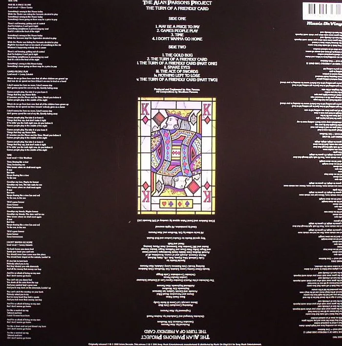 Back cover — The ALAN PARSONS PROJECT — The Turn Of A Friendly Card