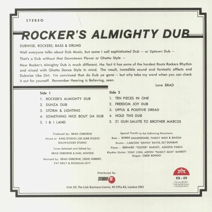 Back cover — Brad OSBOURNE / DOUGLAS LEVY / OSSIE HIBBERT / PAT KELLY — Rockers Almighty Dub