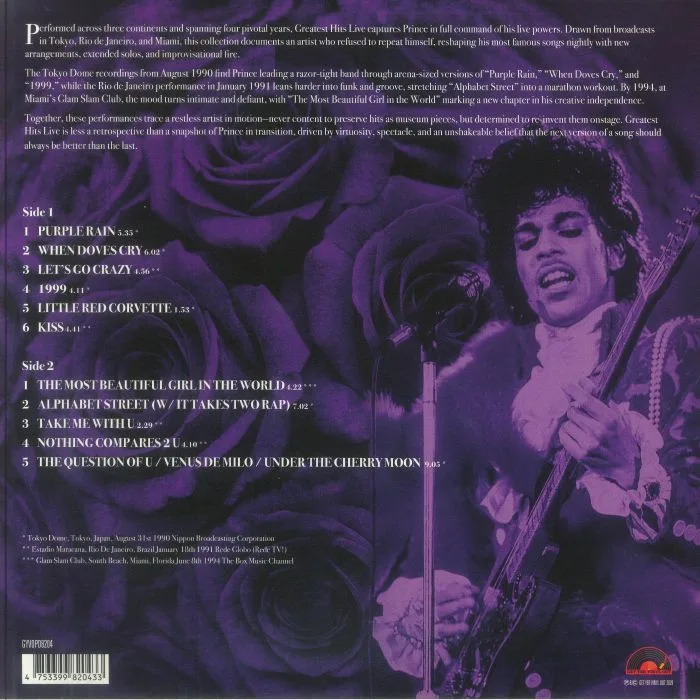 Back cover — PRINCE — Greatest Hits Live