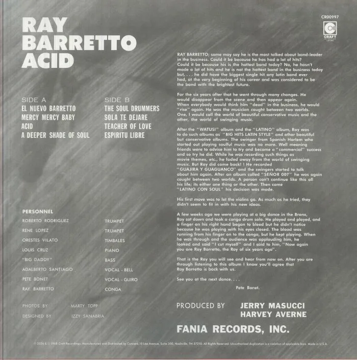 Back cover — Ray BARRETTO — Acid (reissue)