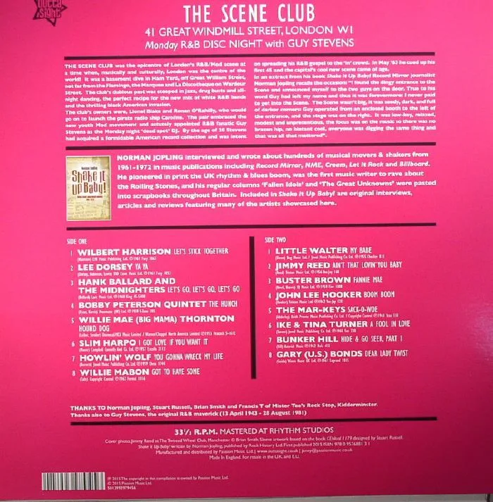Back cover — VARIOUS — The Scene Club: London's Centre Of R&B Ham Yard London 1963-1966