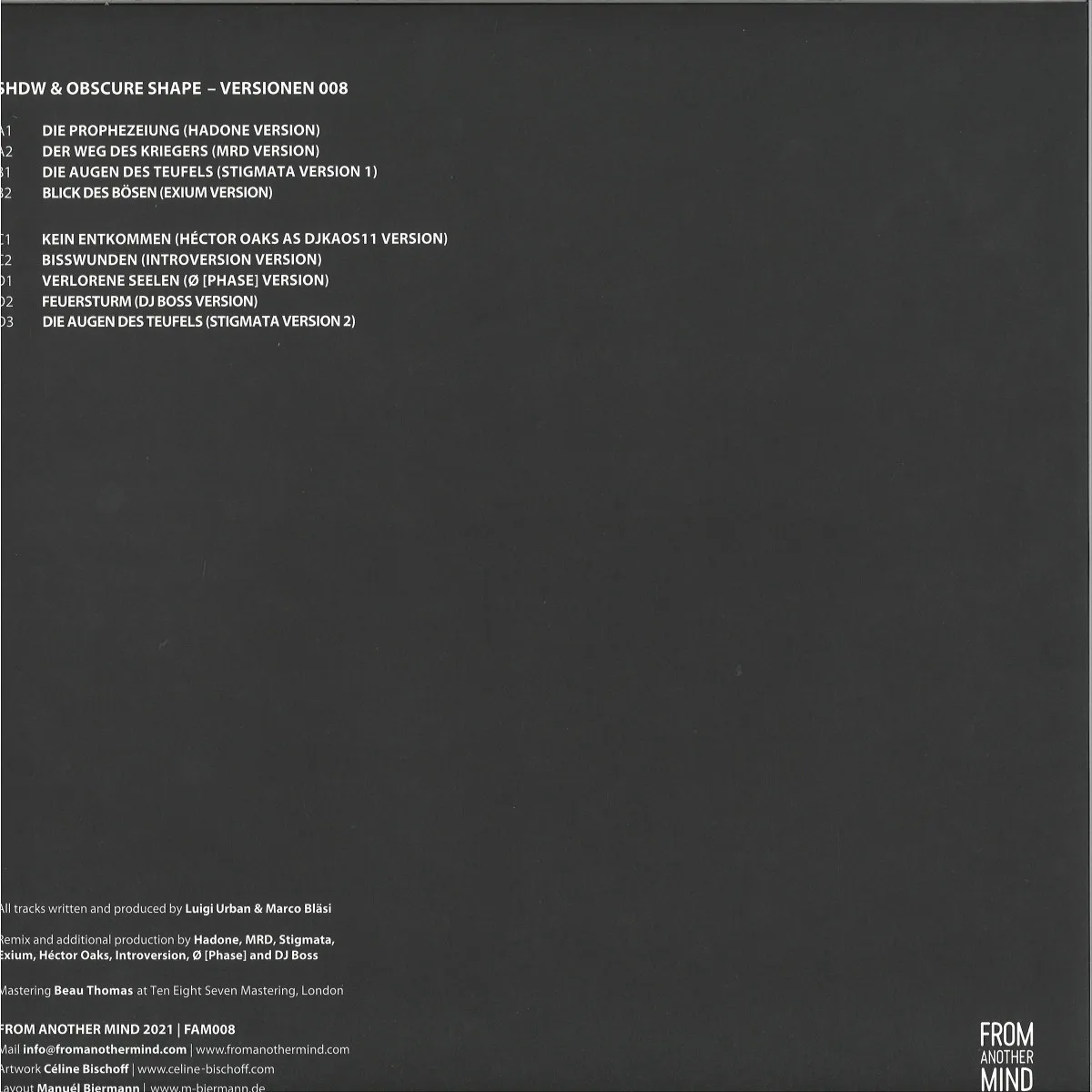 Обратная сторона обложки — Shdw&Obscure Shape — Versionen 008 (2x12")