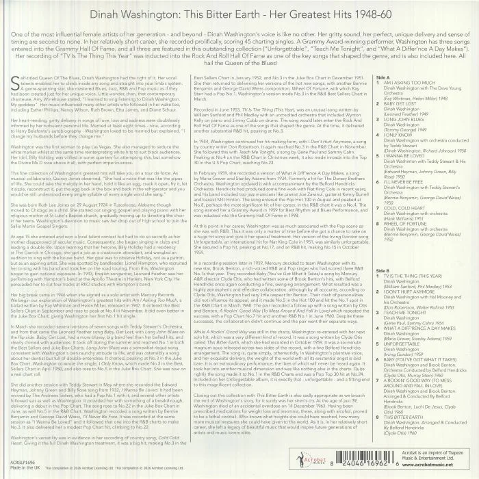 Обратная сторона обложки — Dinah WASHINGTON — This Bitter Earth: Her Greatest Hits 1948-60