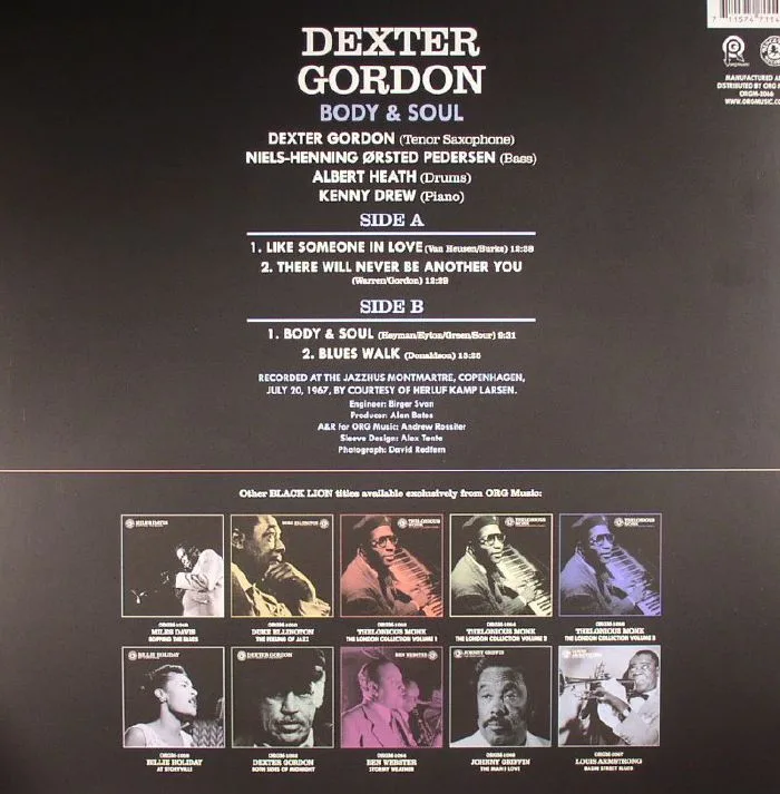 Обратная сторона обложки — Dexter GORDON — Body & Soul