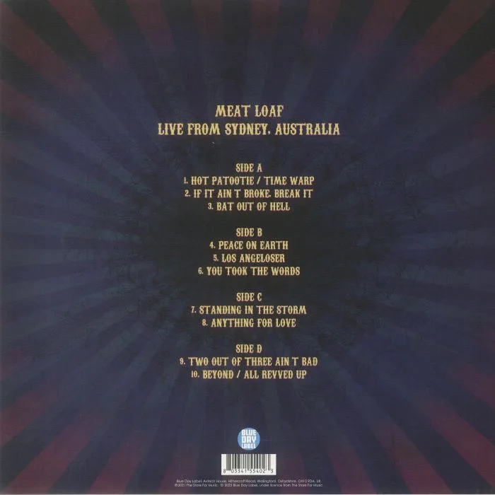 Back cover — MEAT LOAF — Guilty Pleasure Tour: Live From Sydney Australia