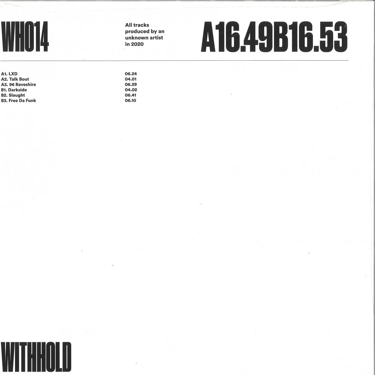Back cover — Unknown Artist — WH14
