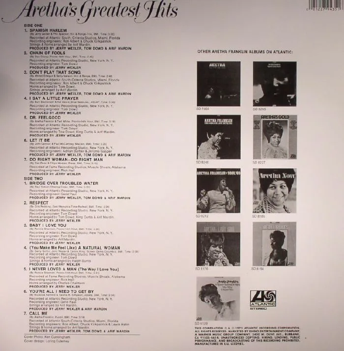 Back cover — Aretha FRANKLIN — Aretha's Greatest Hits