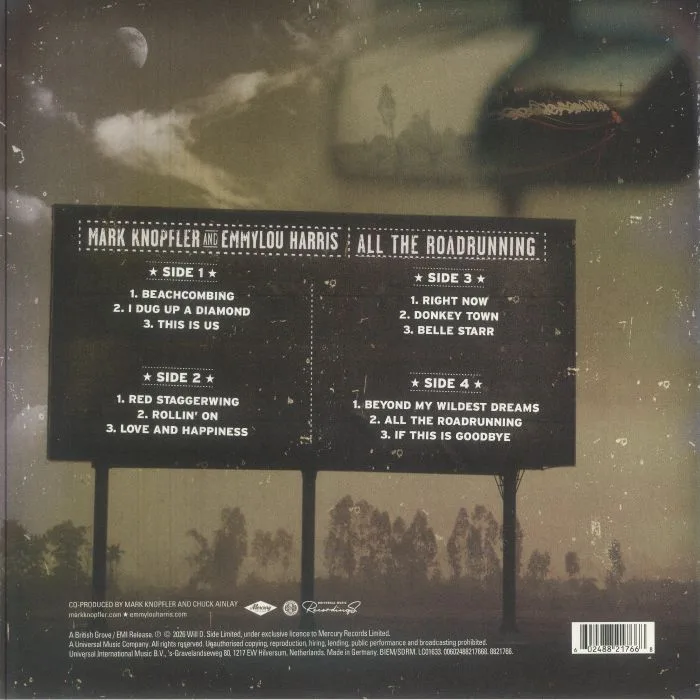 Back cover — Mark KNOPFLER / EMMYLOU HARRIS — All The Roadrunning (20th Anniversary Edition) (Record Store Day RSD 2026)