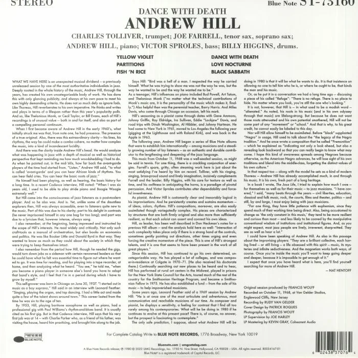 Back cover — Andrew HILL — Dance With Death (Tone Poet Series)
