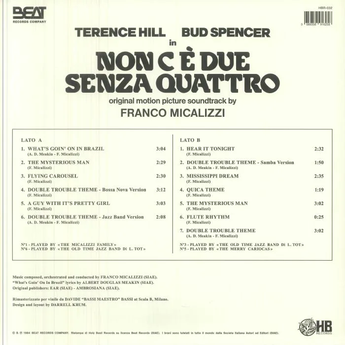 Обратная сторона обложки — Franco MICALIZZI — Non C'è Due Senza Quattro (Soundtrack)