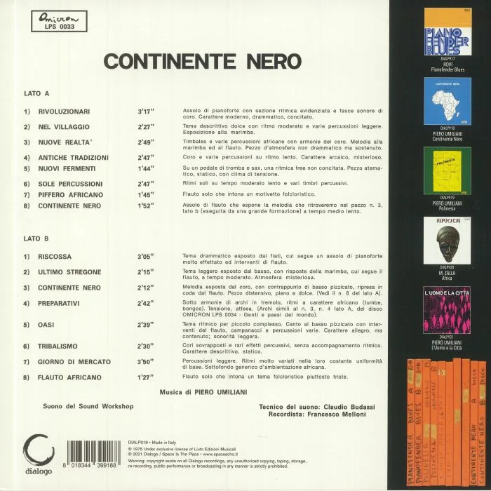 Обратная сторона обложки — Piero UMILIANI — Continente Nero