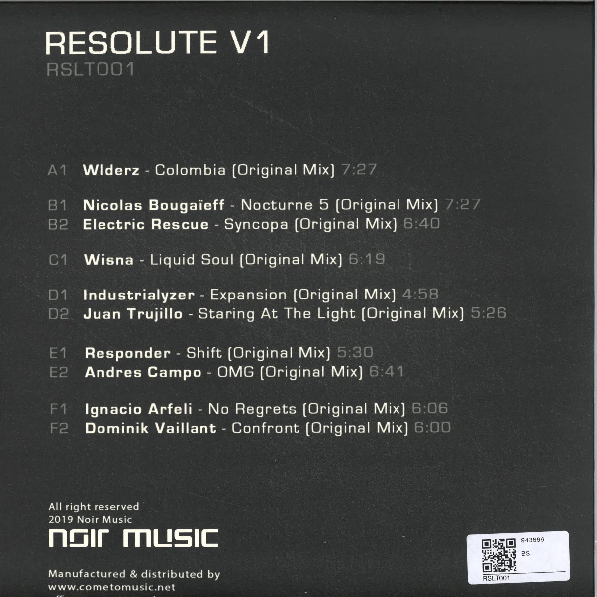 Обратная сторона обложки — Noir Music — Resolute V1 3x12"