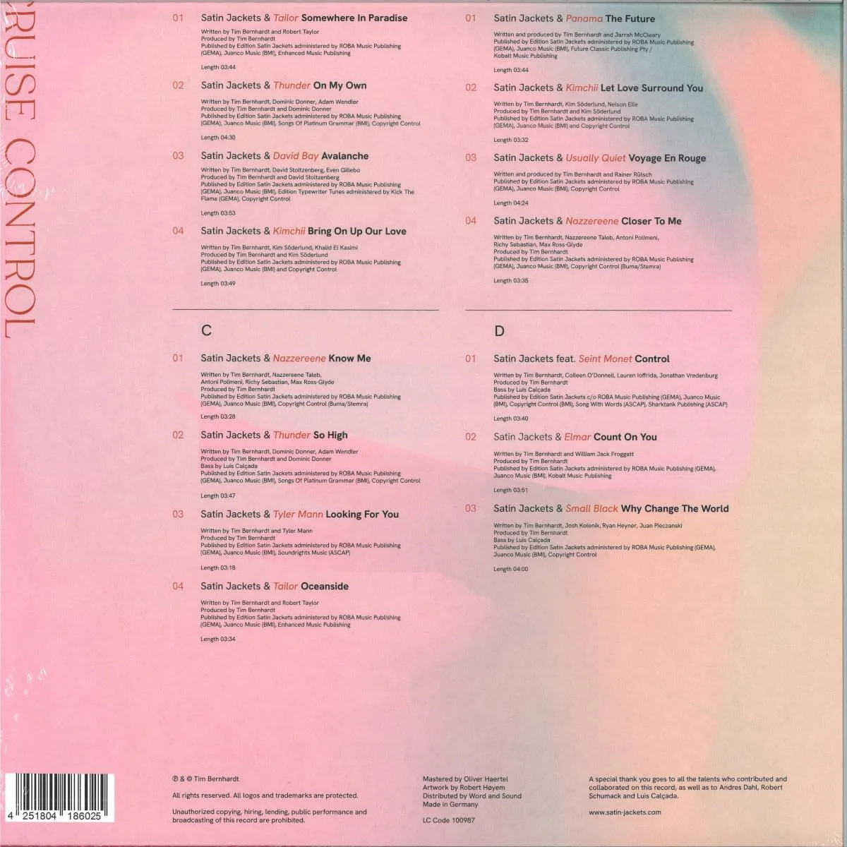 Обратная сторона обложки — Satin Jackets — Cruise Control LP 2x12"