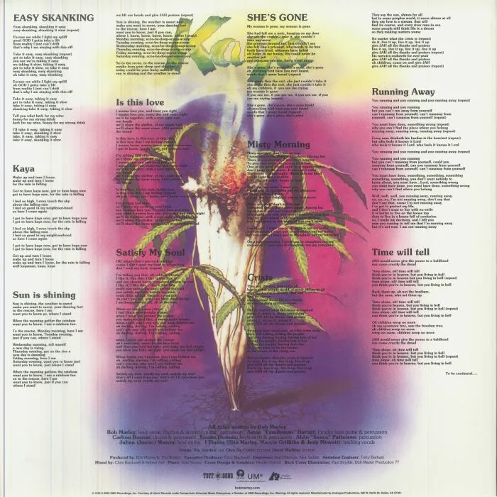 Back cover — Bob MARLEY & THE WAILERS — Kaya (reissue)