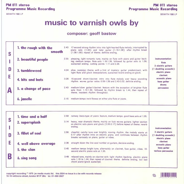 Back cover — Geoff BASTOW — Music To Varnish Owls By (reissue)