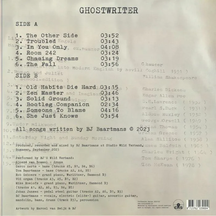 Обратная сторона обложки — BJ BAARTMANS — Ghostwriter