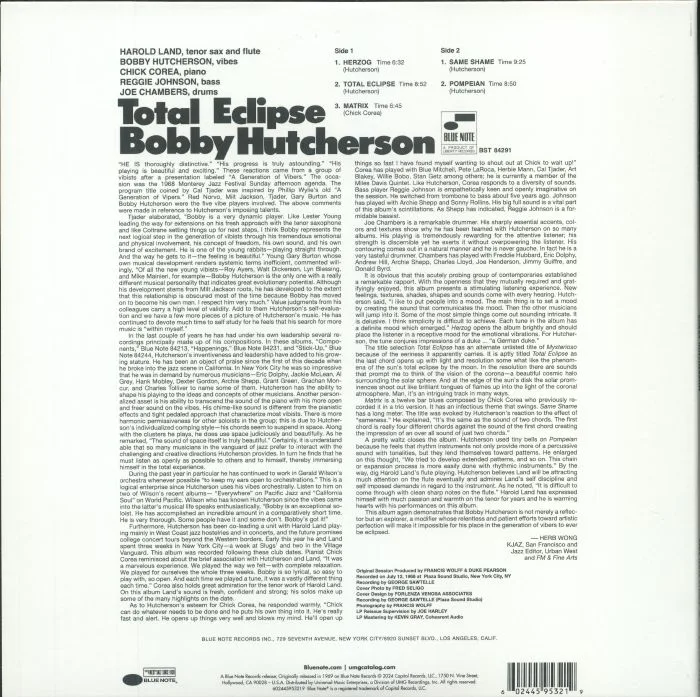 Обратная сторона обложки — Bobby HUTCHERSON — Total Eclipse (Tone Poet Series)