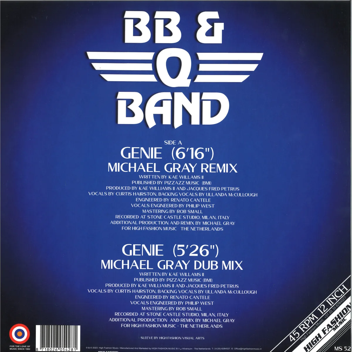 Обратная сторона обложки — Bb&Q Band — GENIE (Michael Gray Remixes)