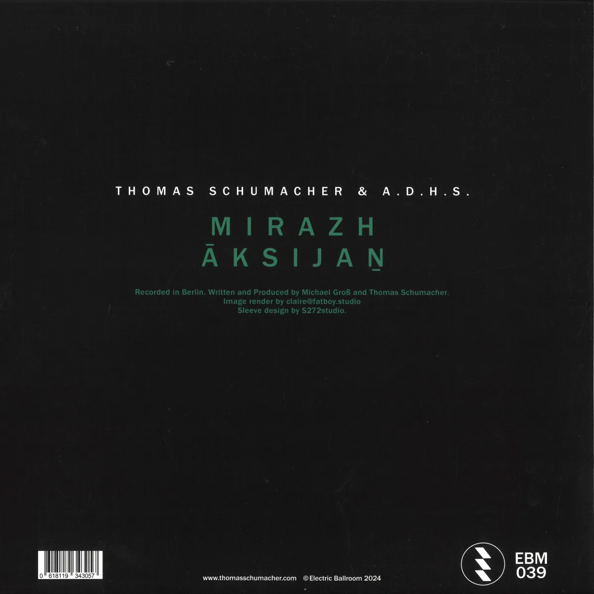 Back cover — Thomas Schumacher & A.D.H.S. — Mirazh / Āksijaṉ