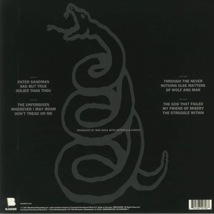 Обратная сторона обложки — METALLICA — Metallica (The Black Album)