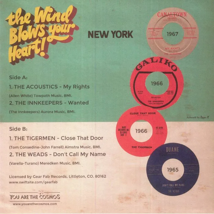 Back cover — The ACOUSTICS / THE INNKEEPERS / THE TIGERMEN / THE WEADS — The Wind Blows Your Heart: New York